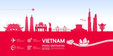 Vietnam seyahatinin varış noktası büyük vektör çizimi. 