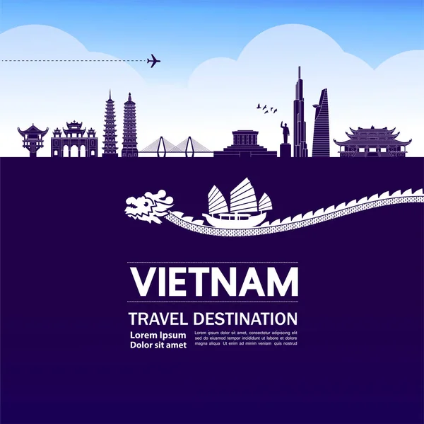 Wietnam Podróży Przeznaczenia Wielki Wektor Ilustracji — Wektor stockowy
