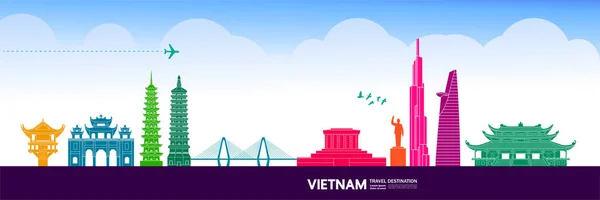 Vietnam Viaje Destino Gran Vector Ilustración — Archivo Imágenes Vectoriales