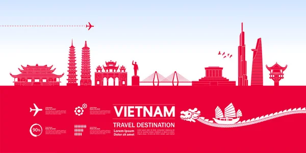 Vietnam Destination Voyage Illustration Grand Vecteur — Image vectorielle