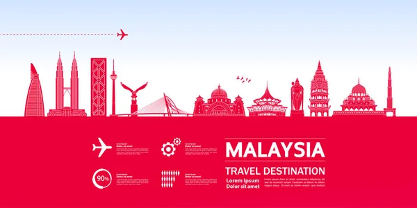 Malezya Seyahat Hedefi Büyük Vektör Çizimi — Stok Vektör