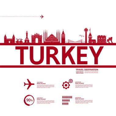 Türkiye seyahat hedefi büyük vektör illüstrasyonu. 