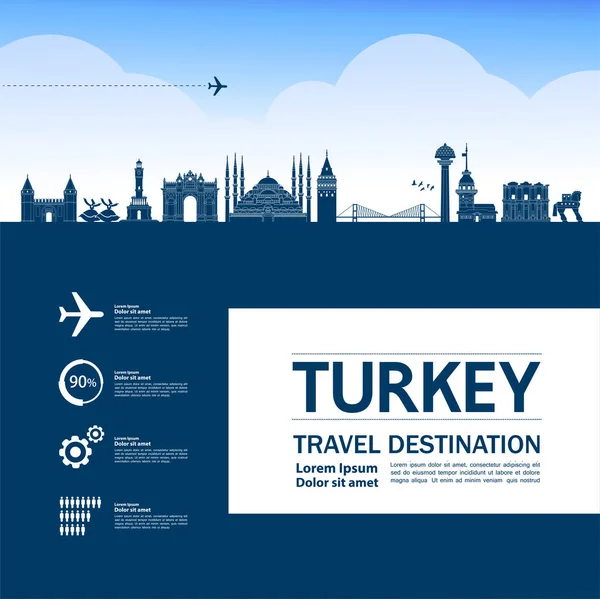 Turquia Viagem Destino Grande Vetor Ilustração —  Vetores de Stock