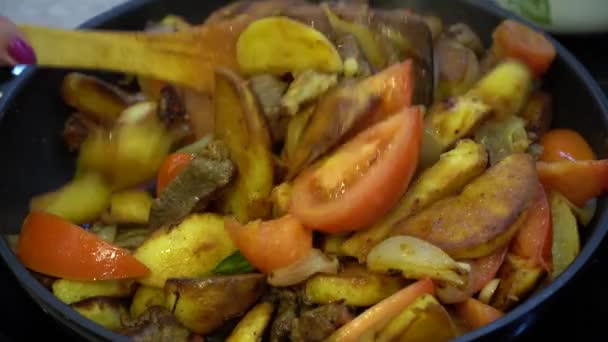 Ojaxuri Est Plat National Géorgien Viande Frite Avec Pommes Terre — Video