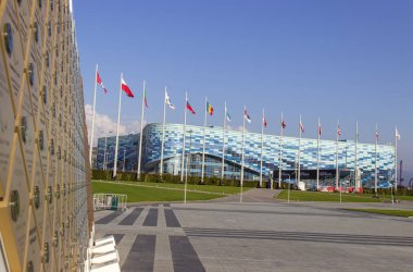 Russia, Sochi, October, 2019: Olympic village one of the main venues of the 2014 winter Olympics. Iceberg winter sports Palace with an ice arena, a training rink for figure skating and short track