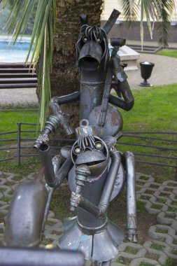 Russia, Sochi, October, 2019:  Iron sculpture installed in the Park of the art Museum. Metal sculpture of musical orchestra artists.