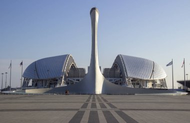 Russia, Sochi, October, 2019: Park (village) one of the main venues of the 2014 winter Olympics. area for awarding winners Medal-Plaza