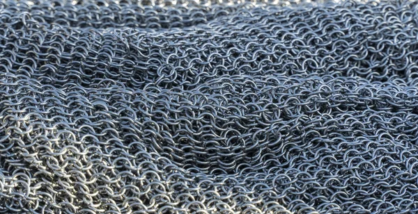 Textura Chainmail Artesanal Real Fechar Antecedentes Anéis Metal Hauberk Armadura — Fotografia de Stock