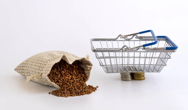 Grocery Shopping Cart Increase Food Prices Rise Price Buckwheat Financial — Stock Photo, Image