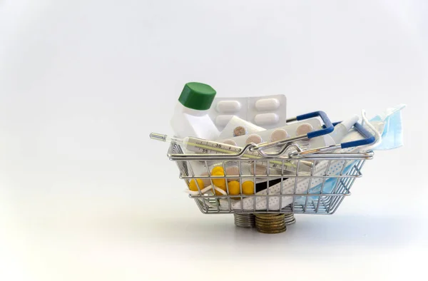 Piackosár Gyógyszerekkel Kábítószerek Árának Emelkedése Gyógyszerek Árának Emelkedése Pénzügyi Válság — Stock Fotó