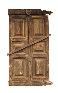 Kapalı panjurlu eski ahşap pencere. beyaz arkaplanda izole edilmiş