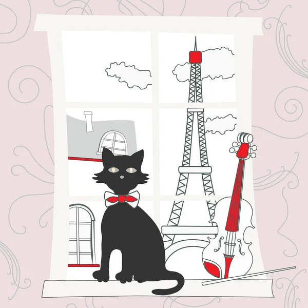 Chat à la fenêtre à Paris — Image vectorielle