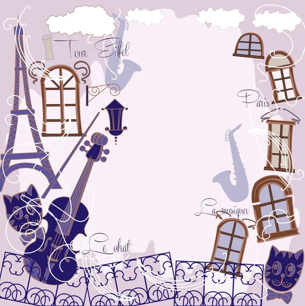 Hintergrund mit Musik, Katze und Saxophon — Stockvektor