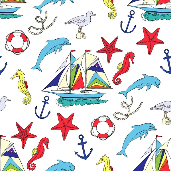 Nautical seamless pattern with ships