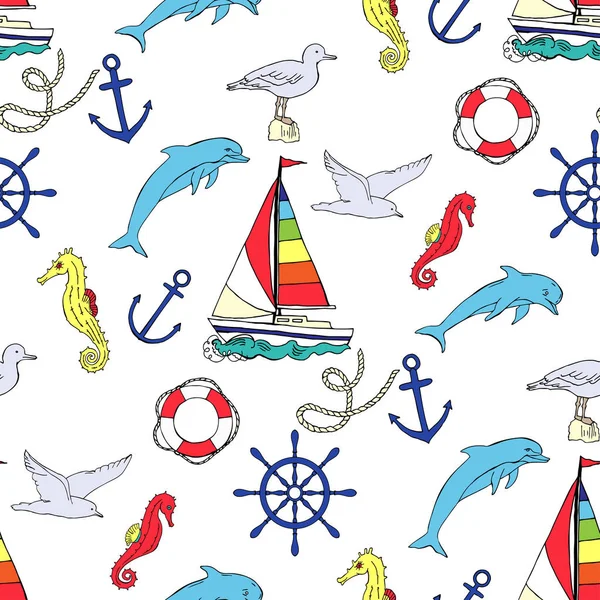 Nautical seamless pattern with ships — Stock Vector