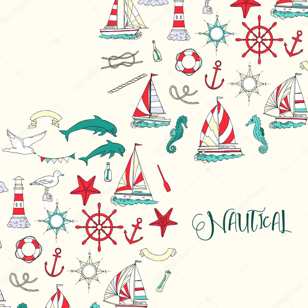 Nautical background with ships