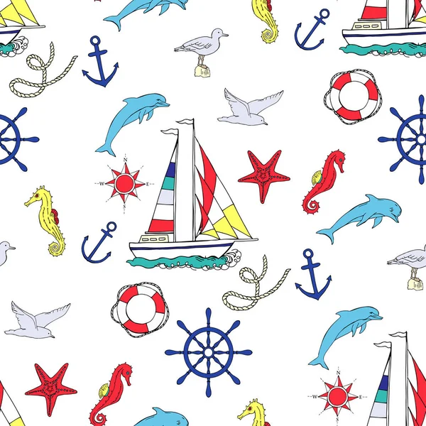 Nautical seamless pattern with ships — Stock Vector