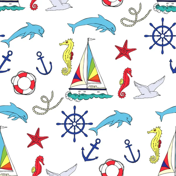 Nautical seamless pattern with ships — Stock Vector