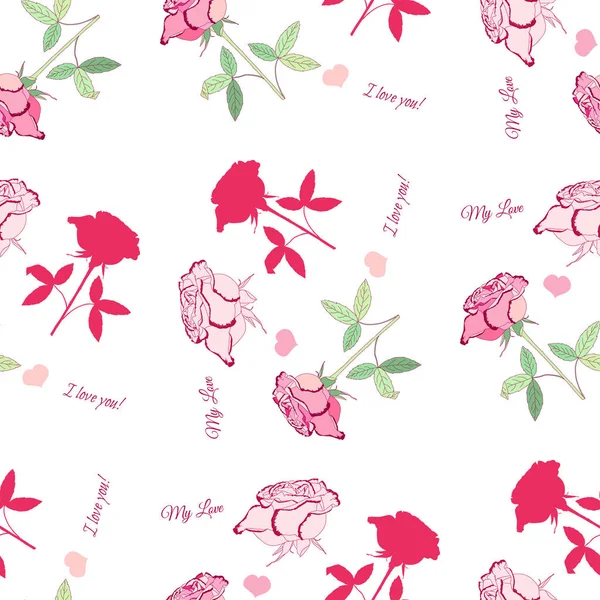 Modèle sans couture Saint-Valentin avec des fleurs — Image vectorielle