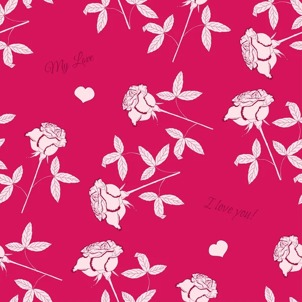 Valentines Day Seamless Pattern with Flowers — Stock Vector