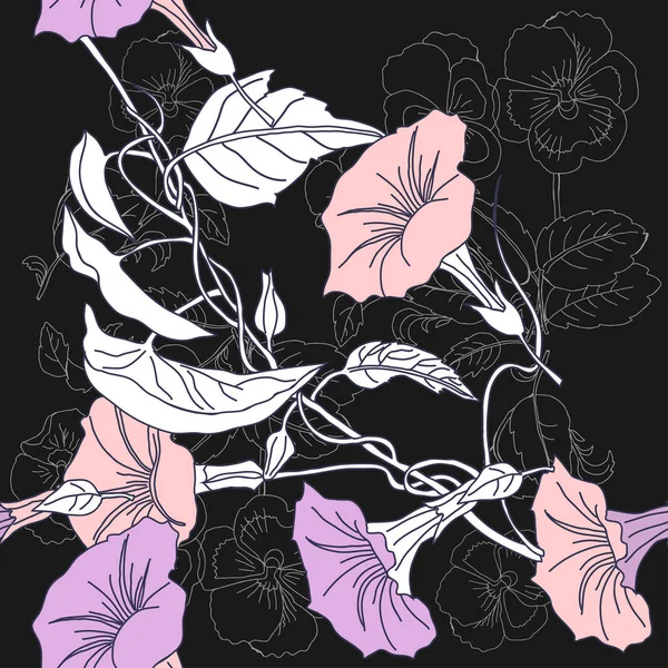 三色紫罗兰与旋弹簧无缝模式 — 图库矢量图片