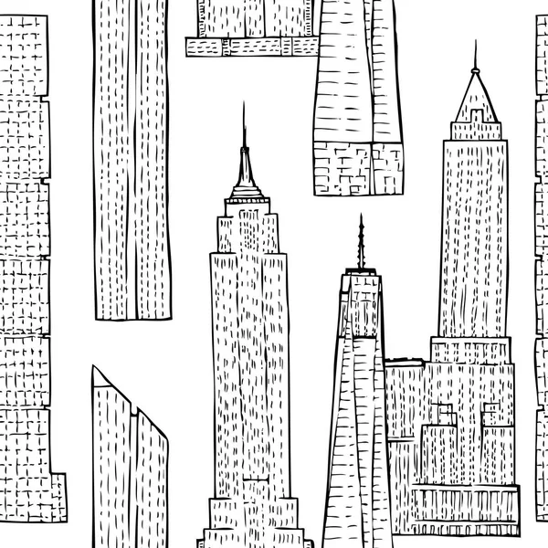 Seamless pattern with Skyscrapers. Hand drawn cityscape sketches