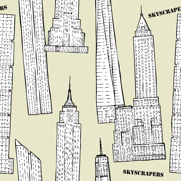 Seamless pattern with Skyscrapers. Hand drawn cityscape sketches