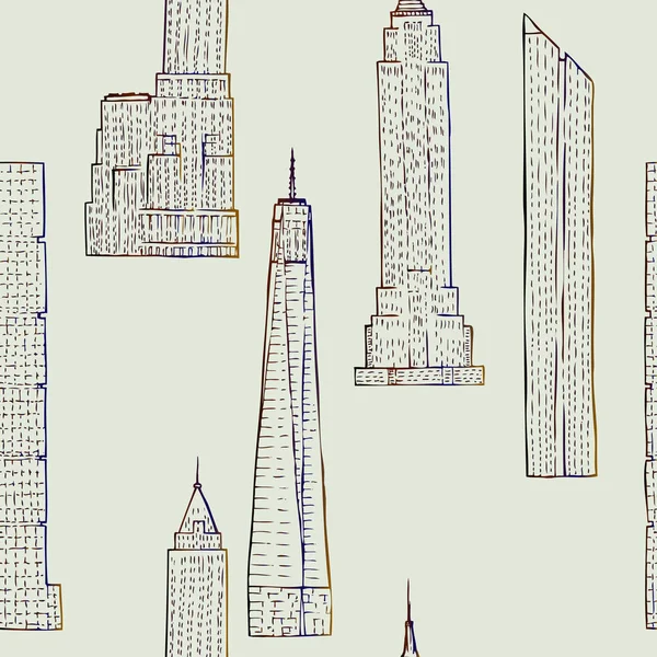 Seamless pattern with Skyscrapers. Hand drawn cityscape sketches