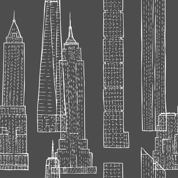 Patrón sin costuras con rascacielos. Bocetos de paisaje urbano dibujados a mano — Archivo Imágenes Vectoriales