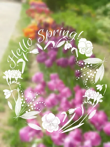 背景与春天花园的花朵 — 图库矢量图片