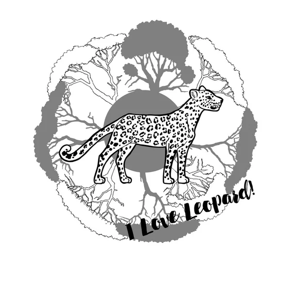 Stampa alberi di leopardo e savana — Vettoriale Stock