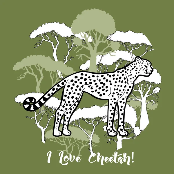 Gepard a savany stromy tisk — Stockový vektor