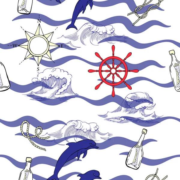 Морской бесшовный рисунок — стоковый вектор