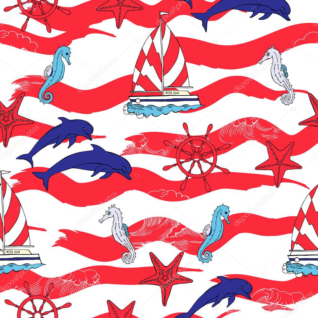 Nautical seamless pattern