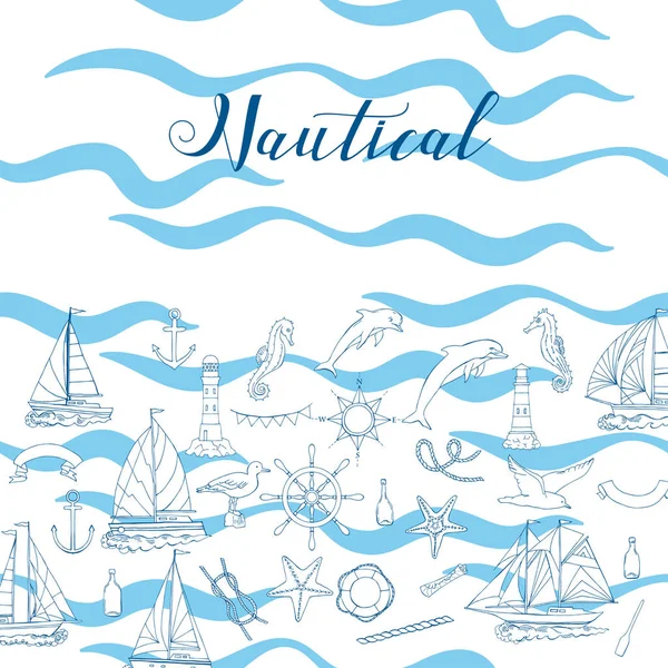 Nautical background hand drawn elements — Stock Vector