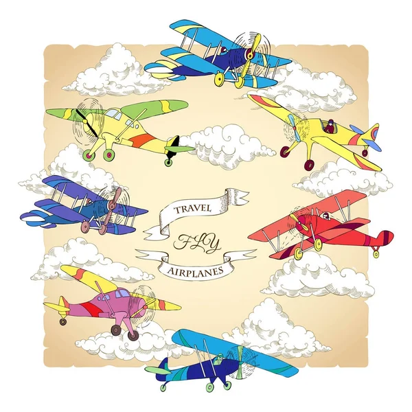 Background with Colored Airplanes — Stock Vector