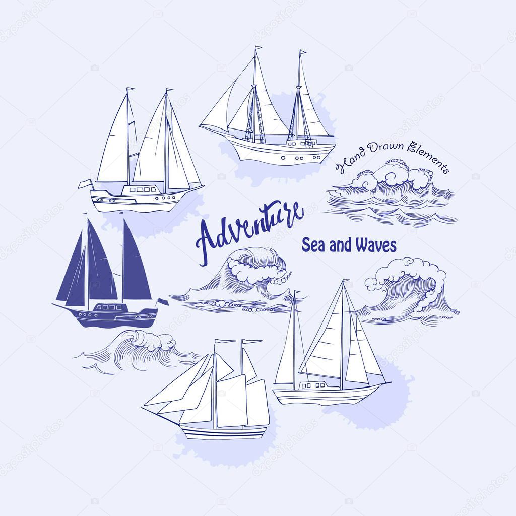 Background with ships and waves