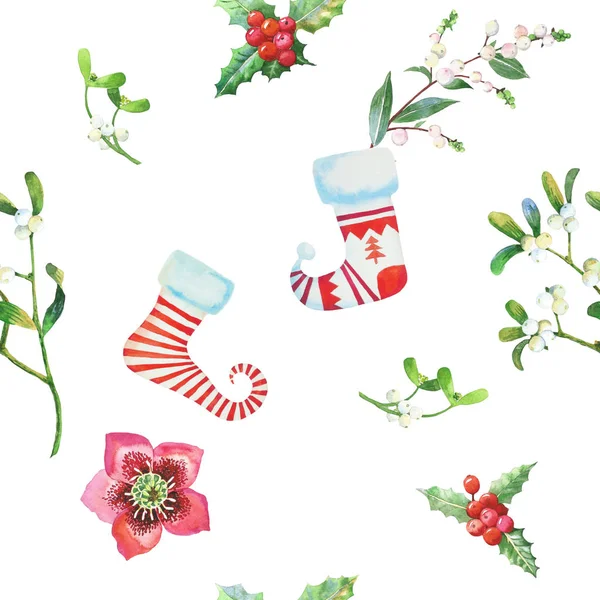 Patrón sin costura con calcetín de Navidad —  Fotos de Stock