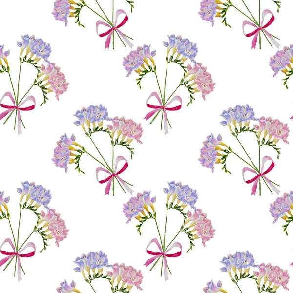 Seamless pattern with freesia flowers — Stock Photo, Image