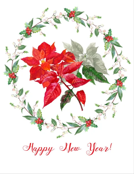 Christmas Poinsettia and Wreath — Stock Photo, Image