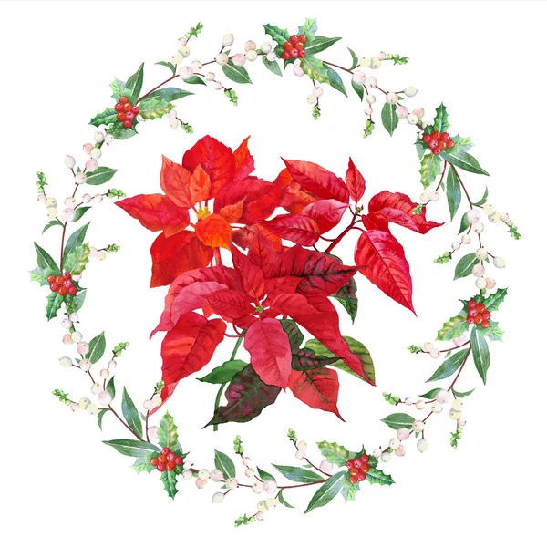 Christmas Poinsettia and Wreath — Stock Photo, Image