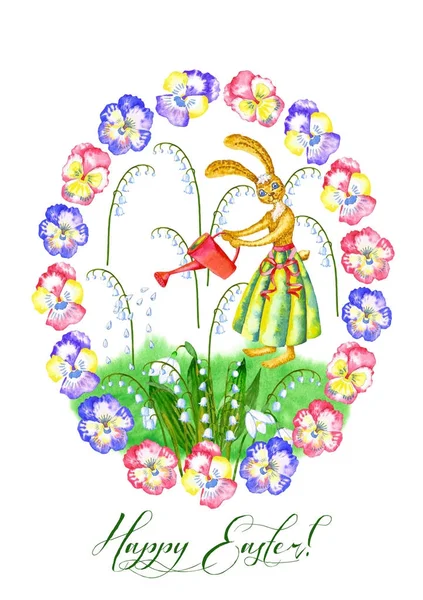 Conigli e fiori. Illustrazione acquerello — Foto Stock