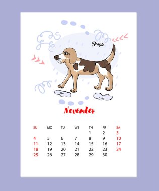 Komik Beagle köpek kroki takvim