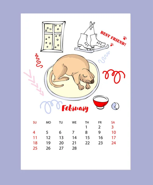 Calendário engraçado do esboço do cão — Vetor de Stock