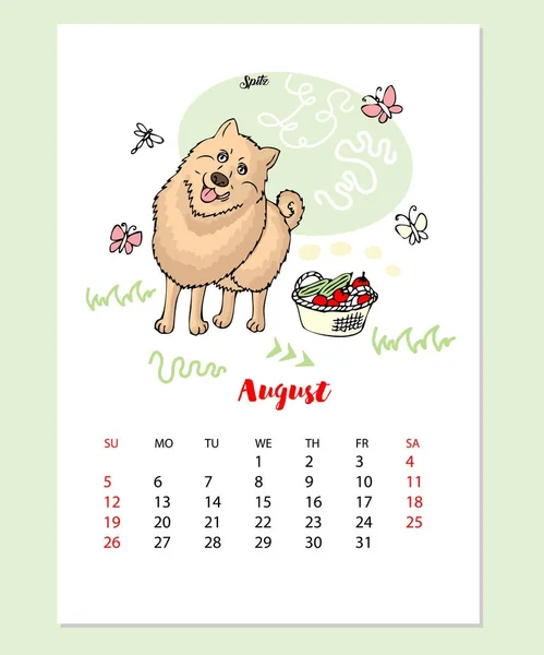 Calendário engraçado do esboço do cão de Spitz — Vetor de Stock