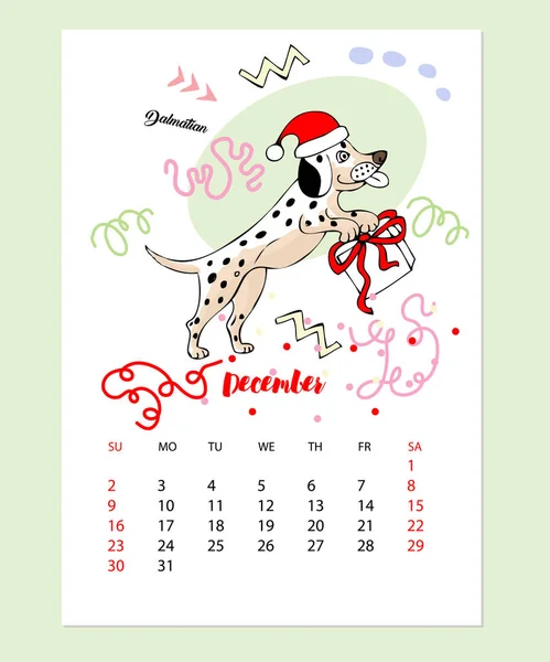 Rolig dalmatiska hund skiss kalender — Stock vektor