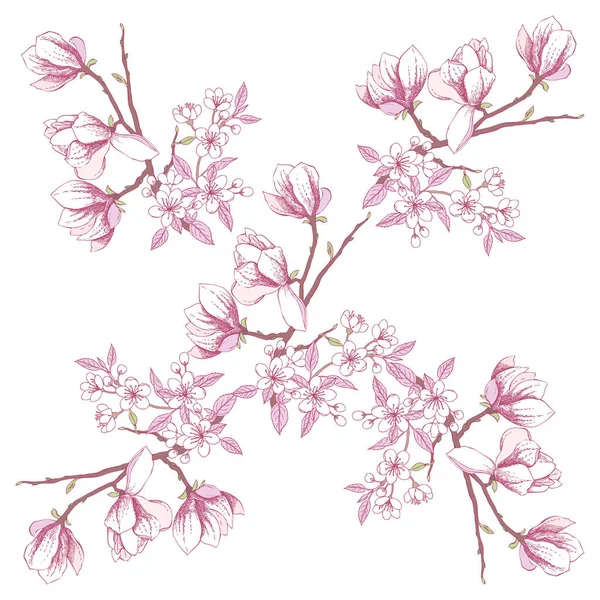 Seamless pattern with magnolia — Stock Vector