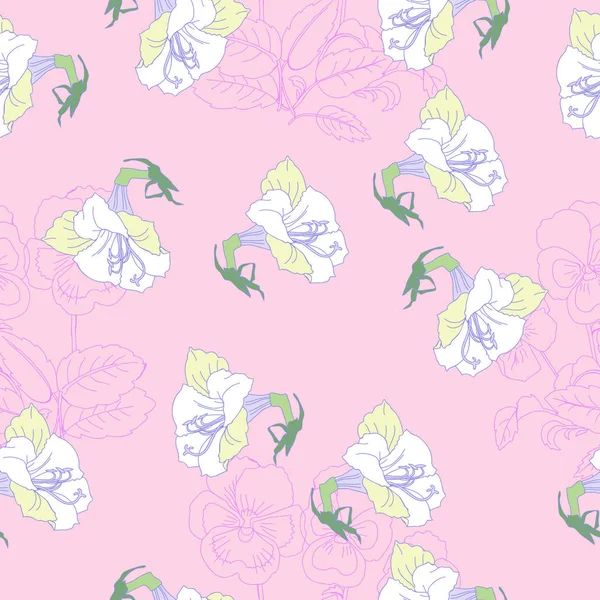Roze naadloos patroon met bloemen — Stockvector