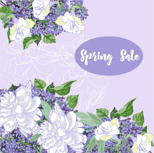 Frühling Verkauf Hintergrund mit Blumen — Stockvektor