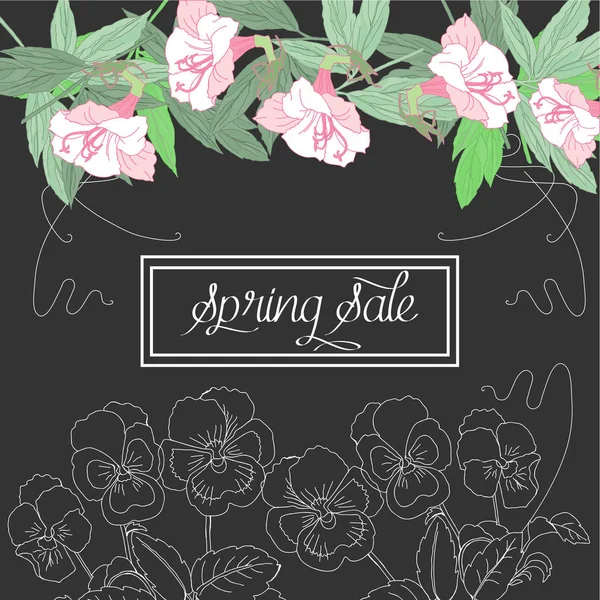 Primavera venta fondo con flores — Vector de stock